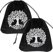 CREATCABIN 2Pcs Tarot Cards Bags Velvet Drawstrings Bags Tarot Cards Pouches Tarot Deck Storage Holder Black Tree of Life Tarot Wrap Bags for Jewelry Crystals Witchcraft Rune Altar Gift 5x6Inch