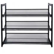 Organize It All 3 Tier Adjustable Mesh Shoe Rack in Black Dimensions: 29"x 12"x