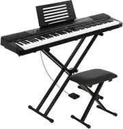 ALPHA 88 Keys Electronic Piano Keyboard Portable Digital Keyboard with Audio Input, Microphone Input, Headphone Output, Tones Rhythms LED Electric Holder Music Stand Adaptor Power