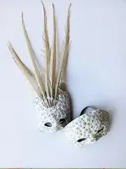 White Gemstone 17" Feathers plus Couple Masks One of a kind - Hand made