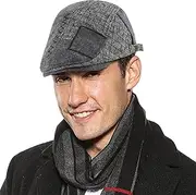 [FEOYA] Men's Wool/Cotton Blend Flat Caps, Retro Warm Beret Cap, Tweed Driving/Newsboy Duckbill Hat, Adjustable Cabbie Ivy Gatsby Painter Hat, Fall/Spring/Winter