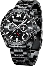 [MEGALITH] Mens Watches Stainless Steel Waterproof Unique Big Dial Chronograph Analog Quartz Wrist Watches Fashion Business Casual Dress Watches for Men