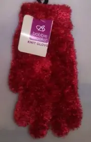 BOBBIE BROOKS 1 PAIR LADIES KNIT GLOVES RED WITH SHINNY FUZZY OUTER 1 SIZE A-16