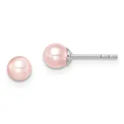Sterling Silver Madi K Rhodium-Plated Polished 4-5mm Pink Round Freshwater Cultured Pearl Children'S Stud Earrings