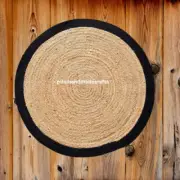 Handmade Black Border Jute Round Rug, 5x5ft Round Jute Rug for Dining Table Rugs