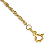[JewelryWeb] 14k Yellow Gold Solid Polished Spring-Ring 1.6mm Singapore Chain Anklet O Ring Closure-Anklet for Women and Men