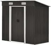 Garden Shed with Foundation - Galvanised Steel Outdoor Storage Shed with Single Slope Roof Air Vent Sliding Doors, for Gardening Tools Bikes, 194x121x182CM, Lock Included