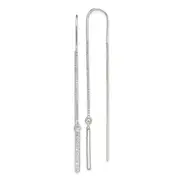 Sterling Silver Polished Cz Bar Threader Earrings