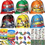 Winrayk Race Car Party Favors Birthday Supplies Racing Drawstring Bags Silicone Bracelet Glow In The Dark Tattoos Keychains Boys Kids Goodie Bag Stuffers Pinata Filler Race Car Birthday Party Supplies