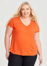 [Taking Shape] Taking Shape Natural Everyday V-neck T-shirt Size 16 in Sunset Orange, Viscose - Plus Size Women's Basics Sunset Orange