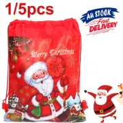 1/5PCS Non-woven Drawstring Christmas Gift Bags Xmas Strings Santa Claus Red