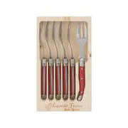 Laguiole Jean Neron 6pc. Cake Fork Set - Red