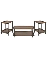 Alaterre Kyra 3Pc Oak & Metal Living Room Set With Two 27In Side Tables & 42In Coffee Table
