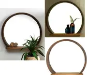 ROUND COUNTRY CHIC TWO-TONE WOODEN MIRROR WITH SHELF "17.8" x 2.75" x 16" * NIB