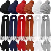 [JaGely] 18 Pcs Kids Winter Hat Gloves Scarf Set Kids Knit Beanie Pom Hat Full Fingers Gloves Tassel Scarves