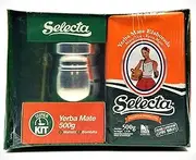 Selecta Yerba Mate Gift Pack Classic - 500g yerba mate traditional, aluminium 100mL mate cup, alpaka straw (bombilla) 17cm with ring