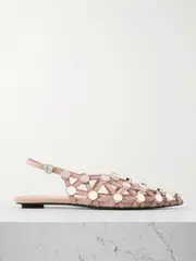 [The Attico] The Attico - Grid Studded Suede Slingback Point-toe Flats - Beige - IT37 IT 37 Neutrals