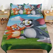 v3011 Bed Sheets Bedding Tom And Jerry Cartoon Bedding Sets Ultra Soft Skin-Friendly Duvet Cover 3 Piece, Cute Comforter Cover Bed Set for Boys Girls