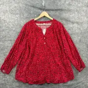 Old Navy Top Womens Plus 2X Red 1/2 Button Popover Blouse Rayon Speckled NEW