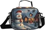 Christmas Snow Snowman Insulated Lunch Box for Women Men - Ideal for Work, Picnics - Includes Adjustable Shoulder Strap