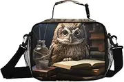 Owl Book Bottle Insulated Lunch Box for Women Men - Ideal for Work, Picnics - Includes Adjustable Shoulder Strap