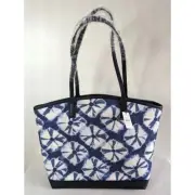 Talbots Tote Bag Shibori Diamond Perfect Tote Bag Blue Large Canvas Coastal NEW