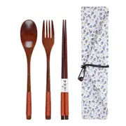 ANYGLEAM Orange White Pouch 3pcs Dinnerware Set Wooden Spoon Fork Chopsticks Reusable Kitchen Tableware