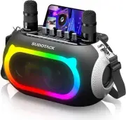 Portable Karaoke Machine with LED Lights, 2 Wireless Mics, Bluetooth Speaker