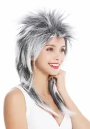 Wig Carnival Punk Mullet Rocker Wild 80s Wave Backcombs Long Black White