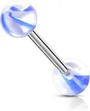 [beyoutifulthings] Tongue Piercing Marbled Acrylic Balls 6 mm Silver Universal Piercing Surgical Steel Barbell Bar Length 16 mm