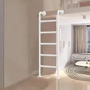 100-300cm Loft Ladder for Home Safety, Wall/Floor-Mounted Basement Straight Ladder, Multi-Function White Round Iron Pipe Step Ladder for Dorm Library Bunk Bed Deck(120cm/47in)