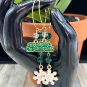 Adorned Crown Jewelry assemblage merry Christmas snowflake statement earrings