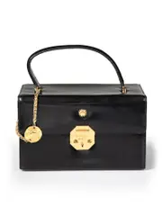 Black Leather Vanity Top Handle Bag