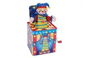 Schylling Silly Circus Jack in the Box - Classic Children's Musical Toy - Colorful Embossed Tin Box and Friendly Plush - Age 18 months and Up
