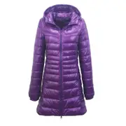 Nevenka Womens Lightweight Puffer Jacket Hooded Winter Mid Length Coat-Purple