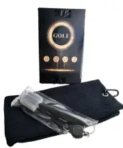 Golf Towel Set Black Waffle Microfiber Carabiner Hook Golf Ball Cleaning Brush