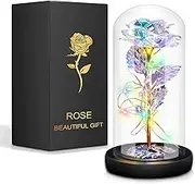 Mom for Mothers Day Rose Flower for Women, Mother Day Mom from Daughter Son, Birthday for Women, Rainbow Rose Flower, Anniversary, Wedding, Light Up Rose in A Glass Dome