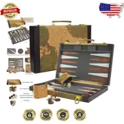Stylish 15'' Travel Backgammon Set with World Map Design - Leatherette Case