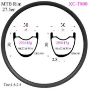 Super Light 27.5er Carbon Rims for MTB XC Bicycle 30*30mm Hookless Tubeless
