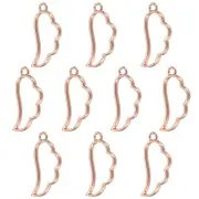 10Pcs Wing Shaped Alloy Open Back Bezel Pendants Resin Frame, Rose Gold