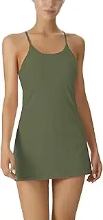 [JEGGE] Women's Exercise Sleeveless Dress Tennis Golf Workout Dress with Pockets Built-in Shorts & Bra Yoga Sports Athletic Dress
