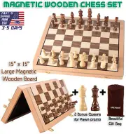 Magnetic Portable Chess Set 15" x 15" Folding Handmade Chess Board Indoor Games