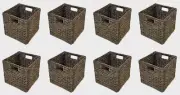 BROWN Pack 8 Woven Hyacinth Cube Storage Bin Basket Organizer with Handles