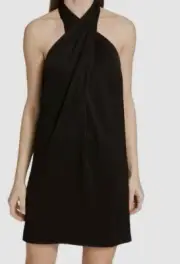 $595 3.1 Phillip Lim Women's Black Satin Halter Crepe Back Mini Dress Size 2