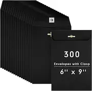 300 Pcs 6 x 9 Manilla Envelopes Clasp Kraft Catalog Envelope with Clasps Closure for Storing Mailing 28 lb Kraft Paper for Office Document Business School(Black)