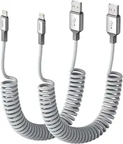 Apple MFi Certified 2 Pack Lightning Charger Cord, 3FT Coiled USB to Lightning Cable for iPhone 14/13/12/11 Pro Max/XS MAX/XR/8/7/Plus/SE/CarPlay (Grey)