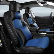Car Seat Cover Wear-Resistant Leather Customizable Full Surround Customized Cushion Interior Accessories Compatible for Tesla Model 3 Y S(Model S Blue)
