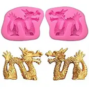 2Pcs/Set 3D Dragon Fondant Mold Chinese Zodiac Dragon Silicone Gum Paste Sugar C