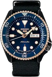 5 SPORTS（ファイブスポーツ） Seiko Watch Five Sports SKX Men's Wristwatch, Dial Bezel : Blue, Case: Black & PG, Band: Black (Nylon), 1個, Street Style