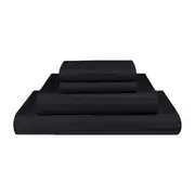 Black 1000TC Microfiber Stripe Single KS Double Queen King Fitted Flat Sheet Set
